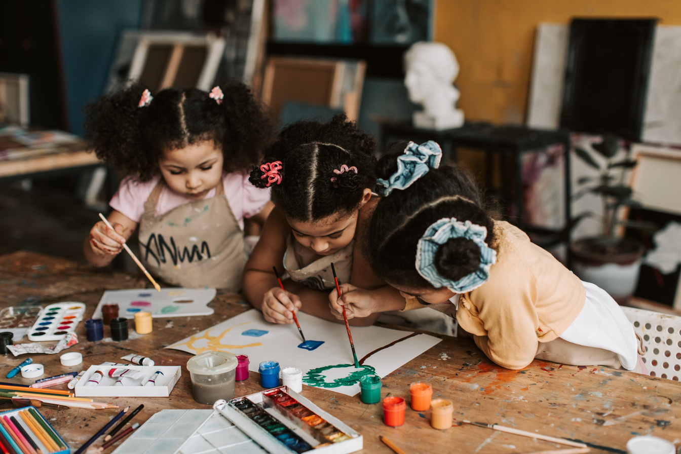 Girls Paints at Art Class